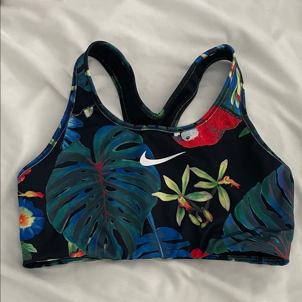 Nike Women's Floral Print Sports Bra - Black and Multicolor
